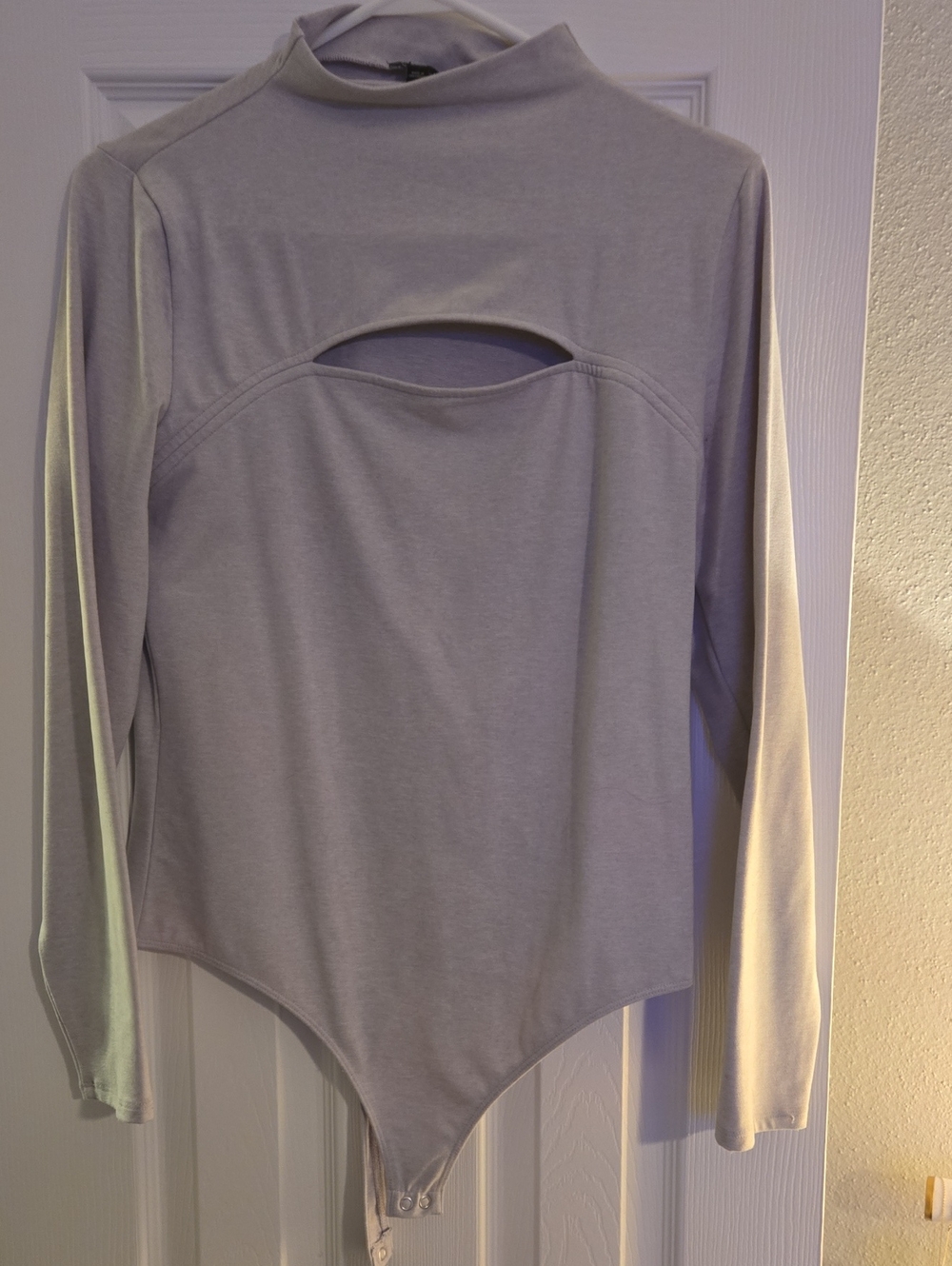 Express Light Gray Long Sleeve Cutout Bodysuit